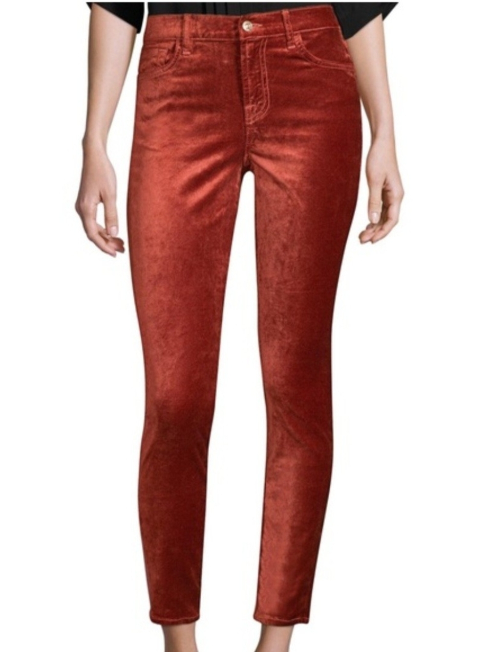 7 For All Mankind Rust Red Cropped Velvet Skinny Pants Size 28!